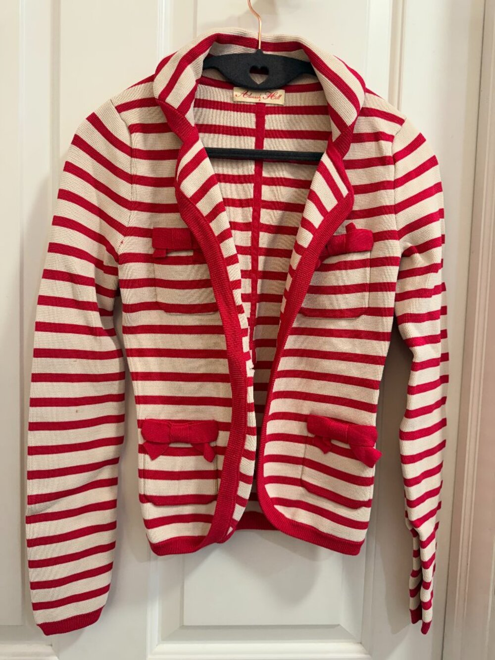 Alannah Hill Pink Stripe Bow Knit Cardigan Blazer Size 8